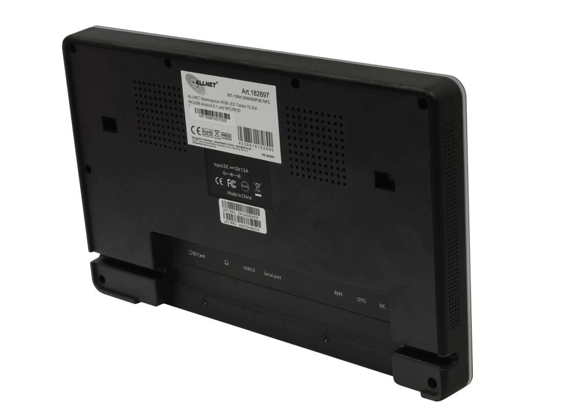 ALLNET Meetingraum RGB LED Tablet RK3288 Android 10 und NFC/RFID - 16 GB - 25,4 cm - RGB-LED-Backlight TFT - Koaxial - RJ-45 - Bluetooth - CE - FCC - IEC