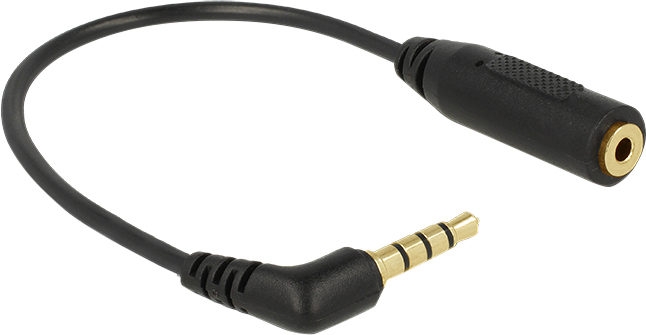 Delock - Kopfhöreradapter - Stereo Mikro-Stecker weiblich zu 4-poliger Mini-Stecker männlich gewinkelt - 17.5 cm - Schwarz