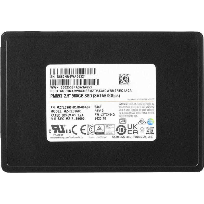 Samsung SSD PM893 960GB SATA III 2.5" Enterprise Data Center SSD (MZ7L3960HCJR-00A07)