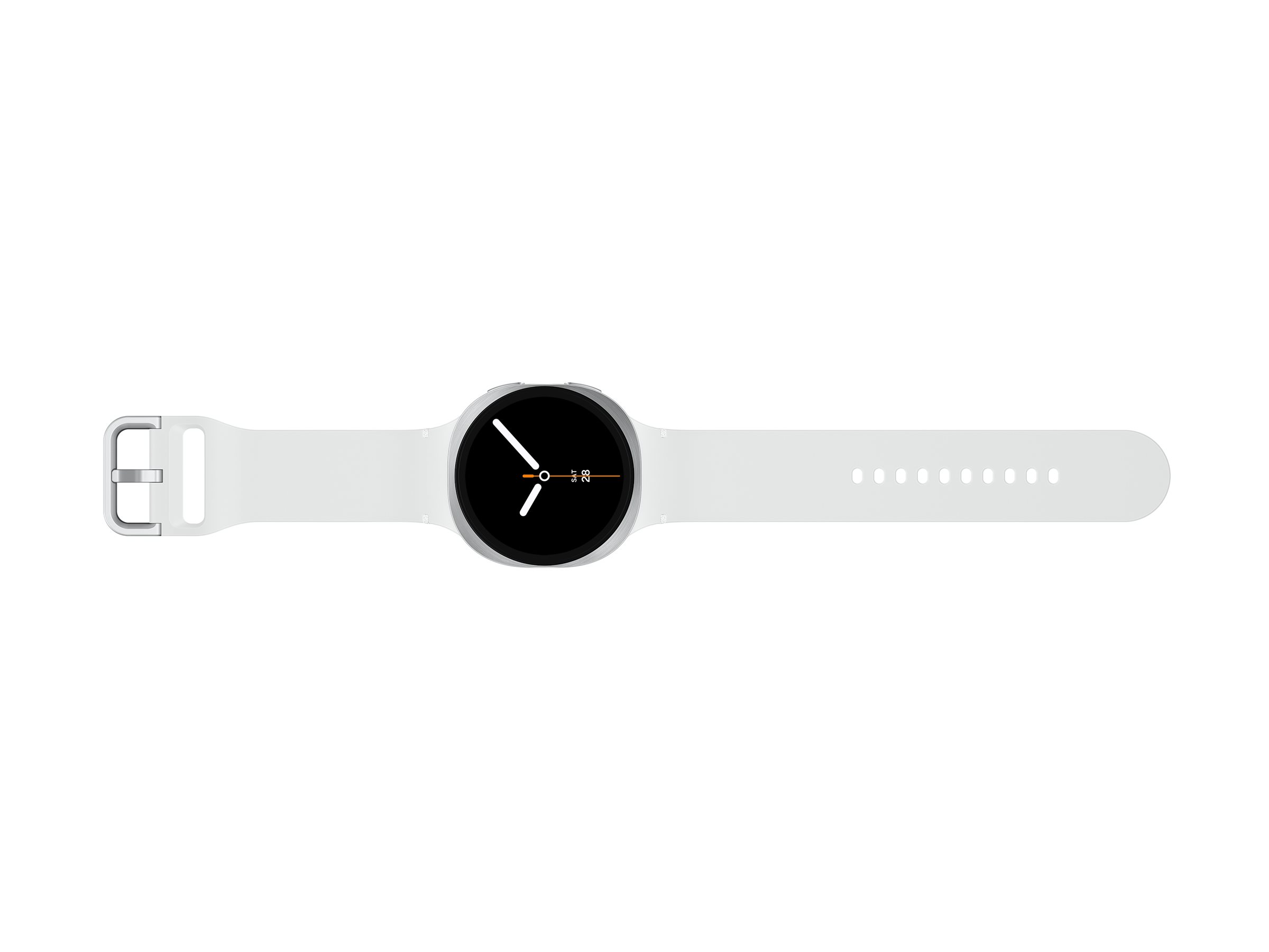 Samsung Galaxy Watch8 - 44 mm - silber - intelligente Uhr mit Sportband - Gummi - weiß - Bandgröße: M/L - Anzeige 3.7 cm (1.47") (SM-L330NZSADBT)