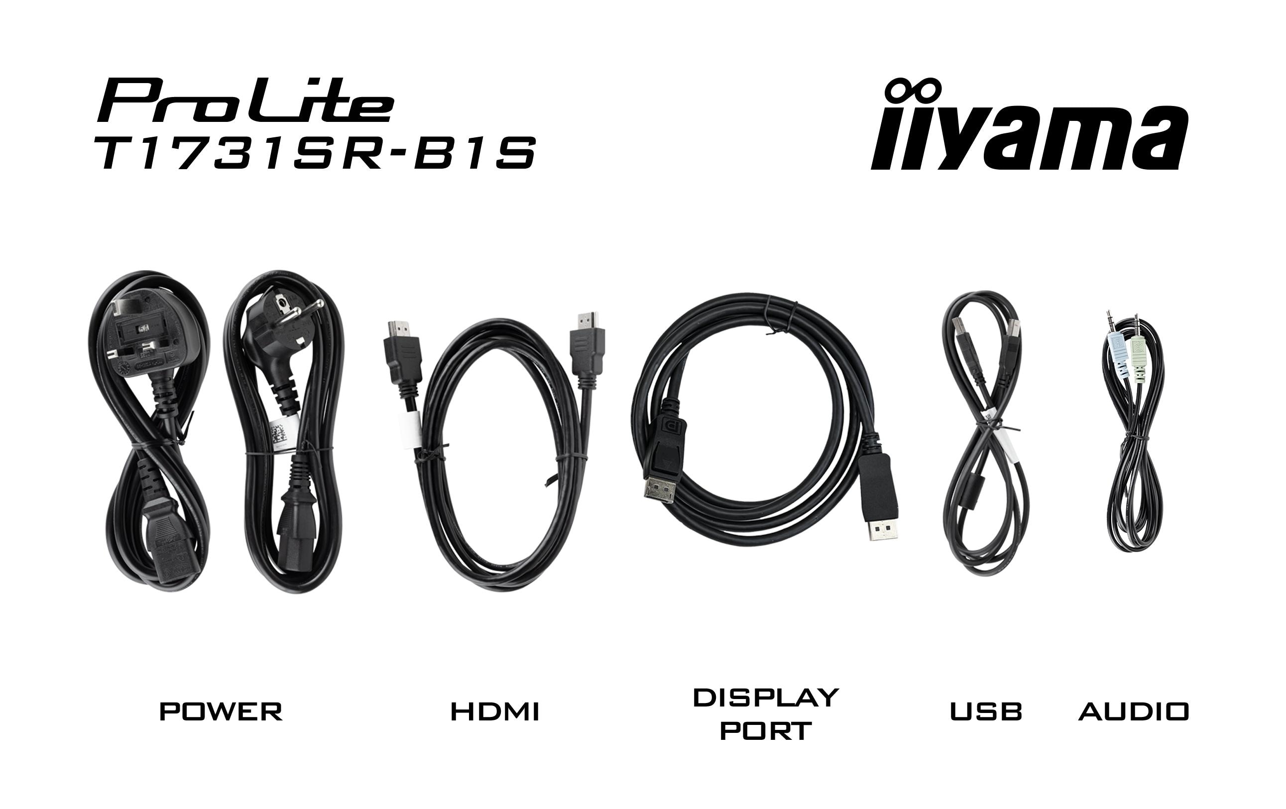 iiyama ProLite T1731SR-B1S - LED-Monitor - 43.2 cm (17") - Touchscreen - 1280 x 1024 - TN - 250 cd/m² - 1000:1 - 5 ms - HDMI, VGA, DisplayPort - Lautsprecher - Schwarz, Matte