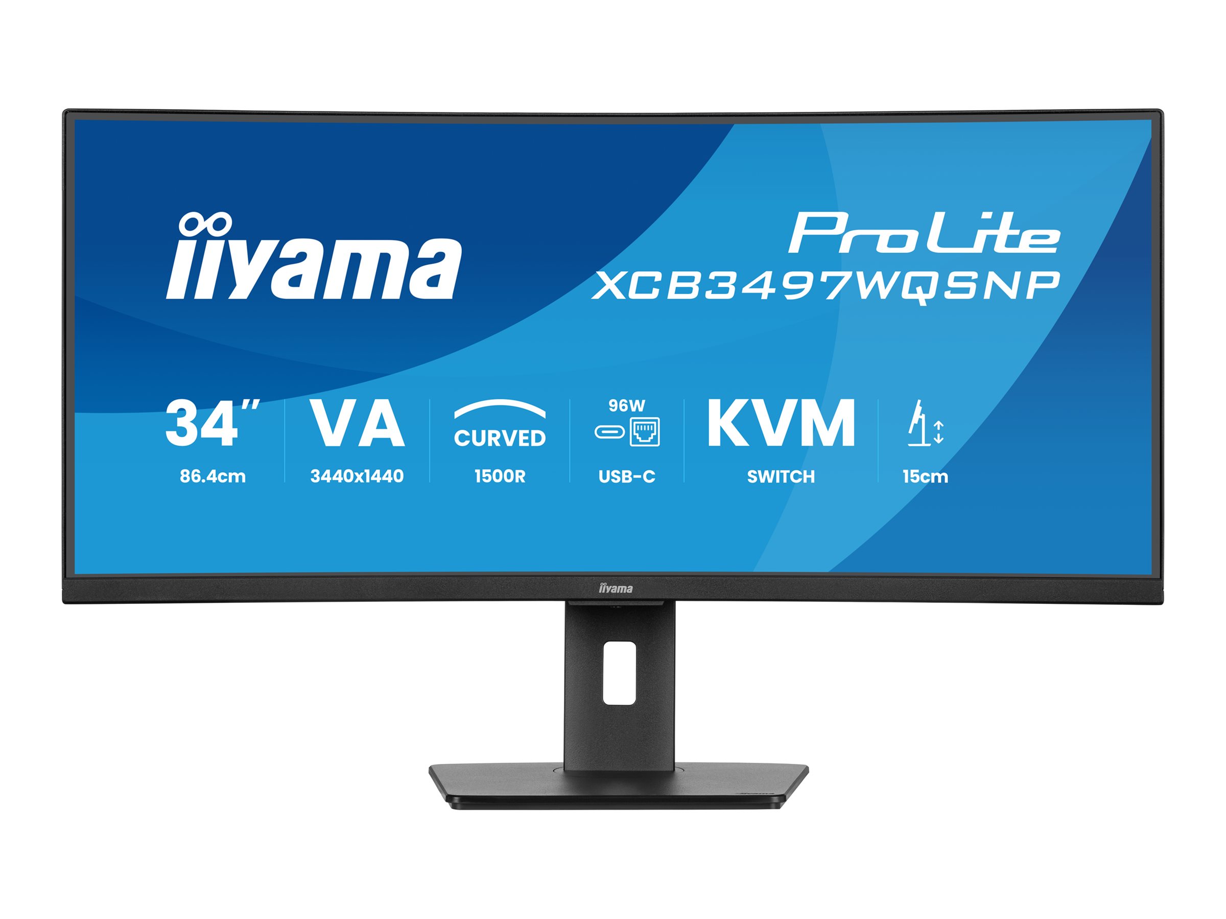 iiyama ProLite XCB3497WQSNP-B1 - LED-Monitor - gebogen - 86.4 cm (34") - 3440 x 1440 UWQHD @ 120 Hz - VA - 350 cd/m² - 3000:1 - 0.4 ms - HDMI, DisplayPort, USB-C - Lautsprecher - mattschwarz