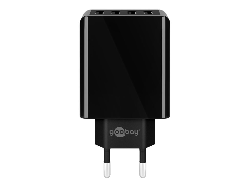goobay Ladegerät USB A 4-fach schwarz USB Steckernetzteil, 3A, 30W