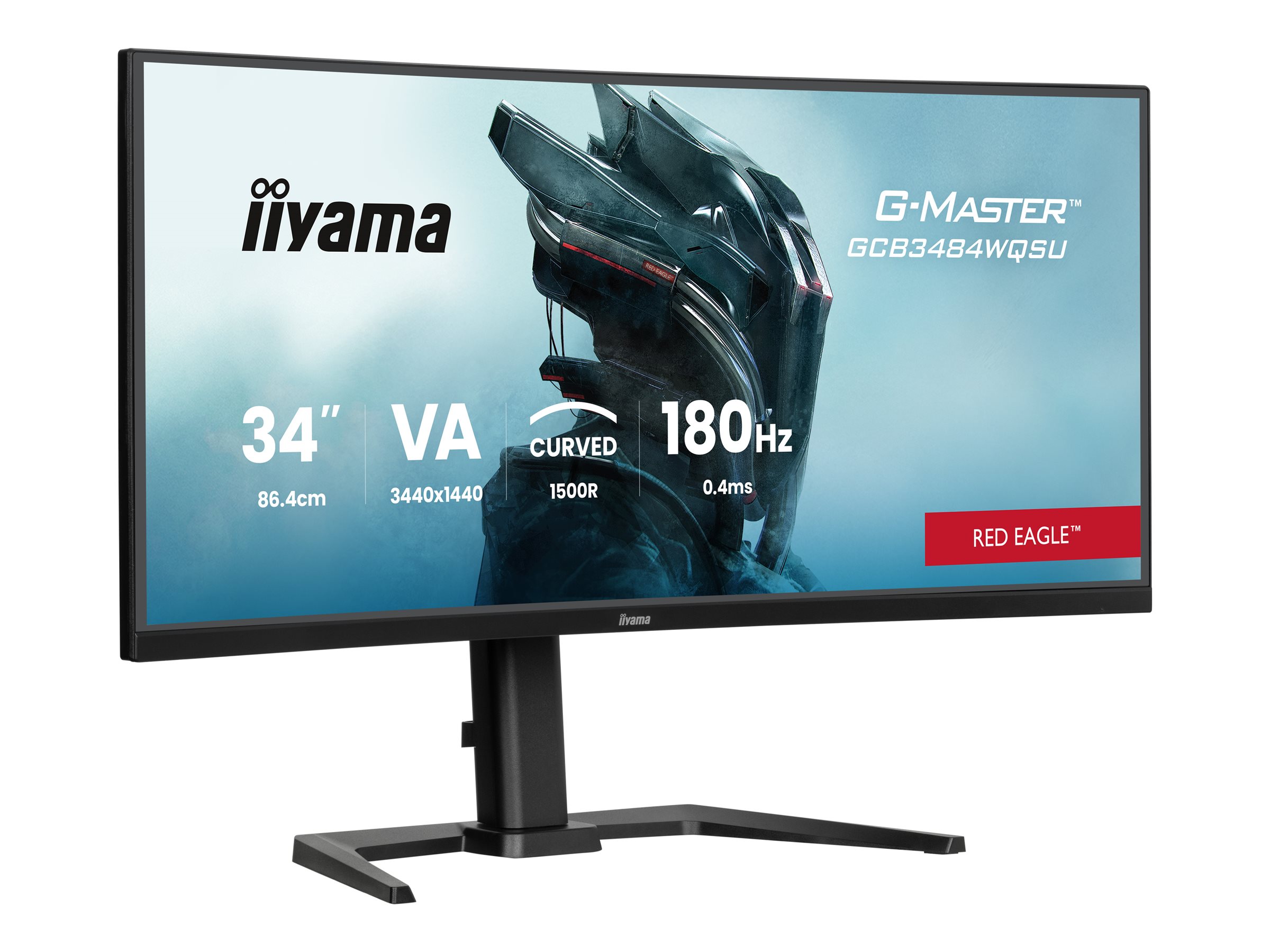 iiyama G-MASTER Red Eagle GCB3484WQSU-B1 - LED-Monitor - Gaming - gebogen - 86.4 cm (34") (31.4" sichtbar) - 3440 x 1440 UWQHD @ 180 Hz - VA - 500 cd/m² - 4000:1 - 0.4 ms - 2xHDMI, DisplayPort, 2xUSB-C, 2xUSB - Lautsprecher - Schwarz