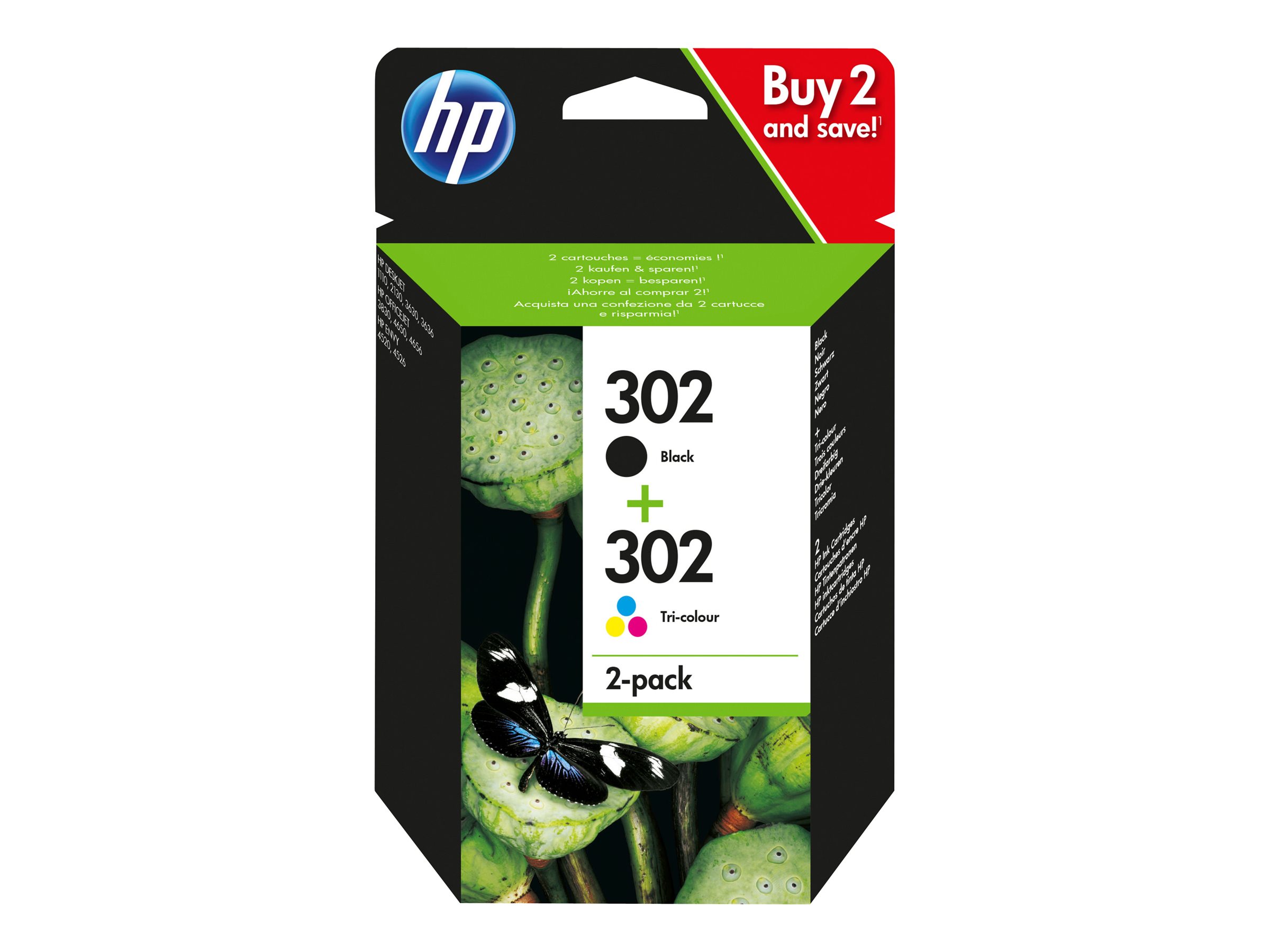 HP 302 - 2er-Pack - Schwarz
Farbe (Cyan
Magenta
Gelb) - original - Tintenpatrone