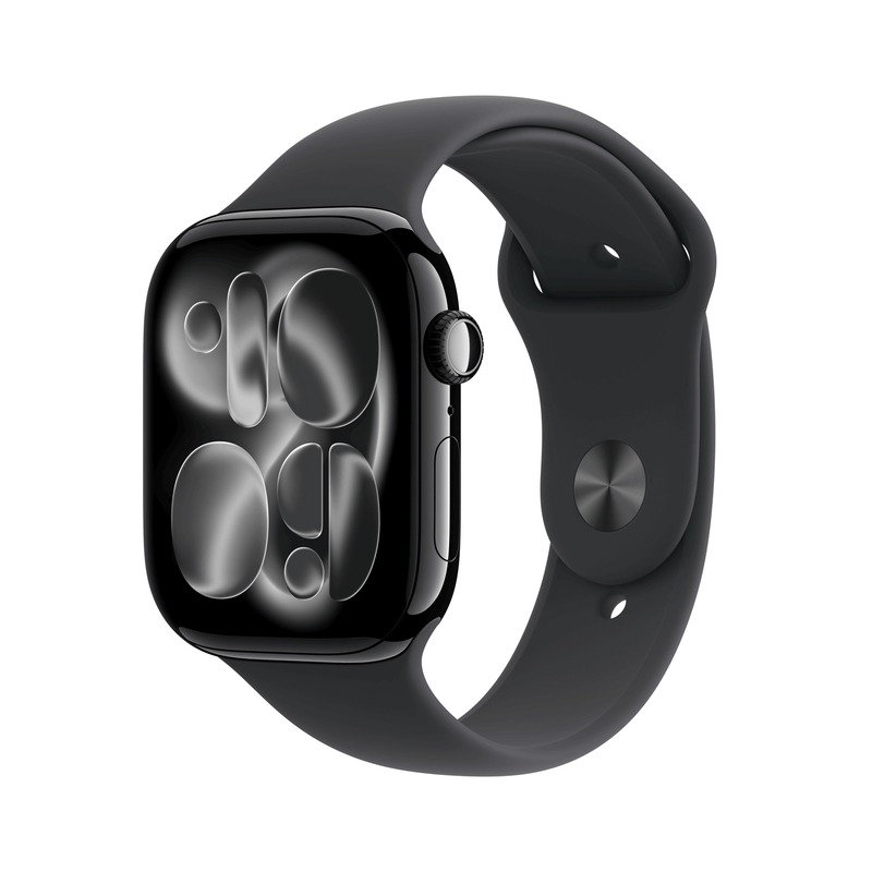 Apple Watch Series 11 GPS + Cellular 46mm Jet Black Aluminium Case with Black Sport Band - S/M