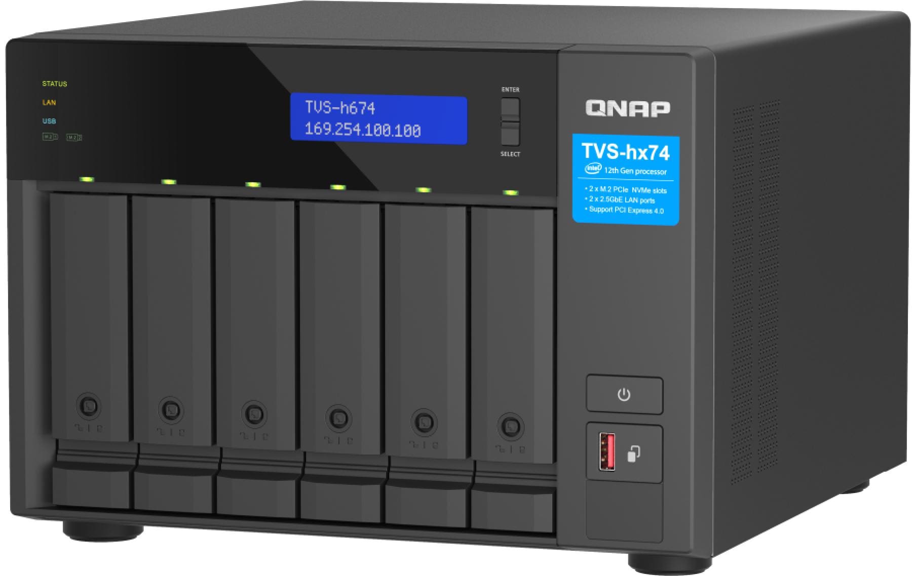 QNAP TVS-H674 - NAS-Server - 6 Schächte - SATA 6Gb/s - RAID 0, 1, 5, 6, 10, 50, JBOD, 60 - RAM 32 GB - iSCSI Support
