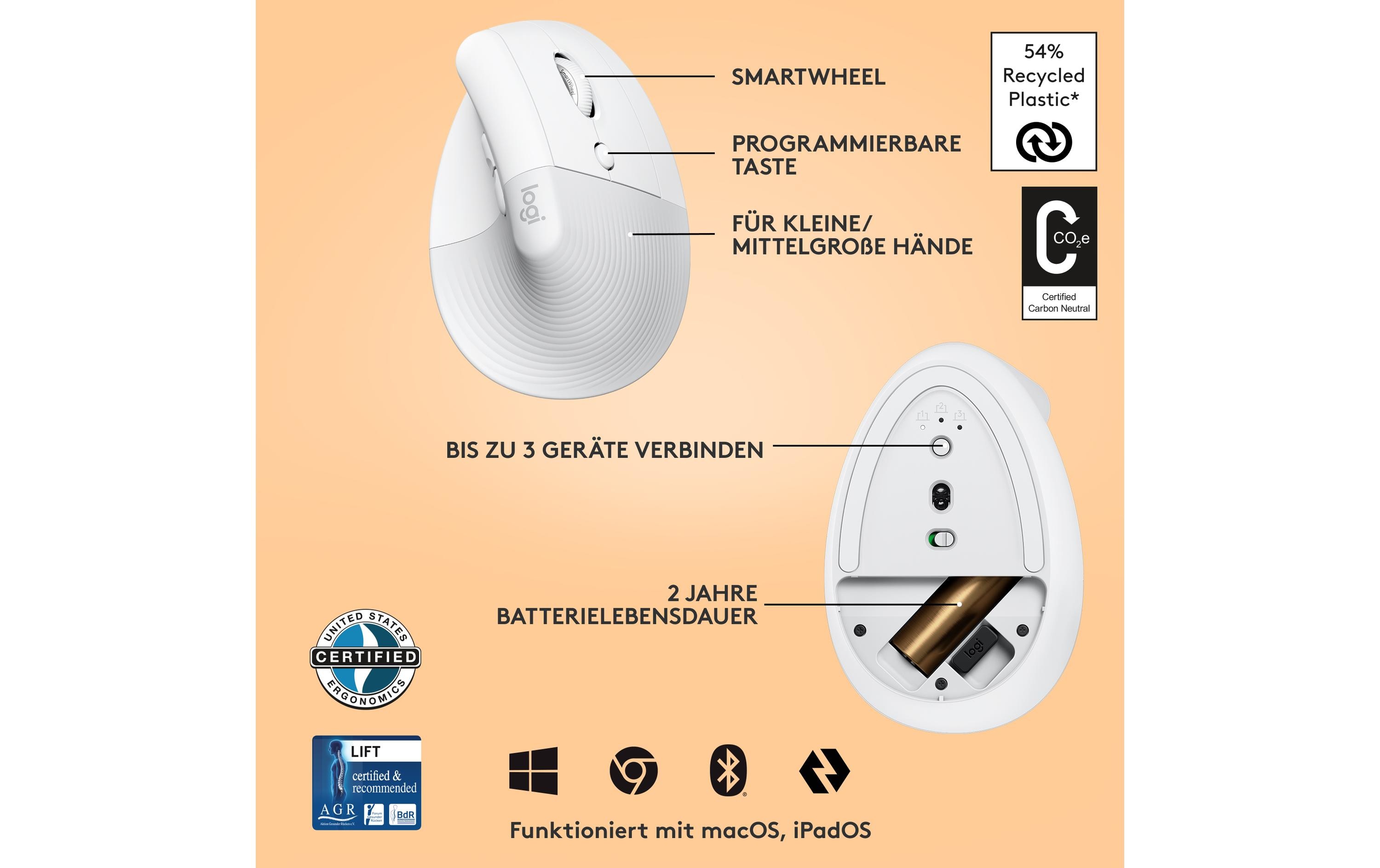 Logitech Ergonomische Maus Lift Off-white