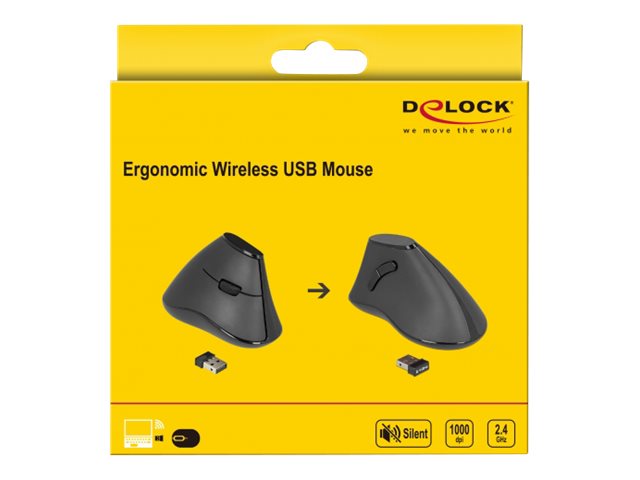 Delock Ergonomic - vertikale Maus - 2.4 GHz - Schwarz