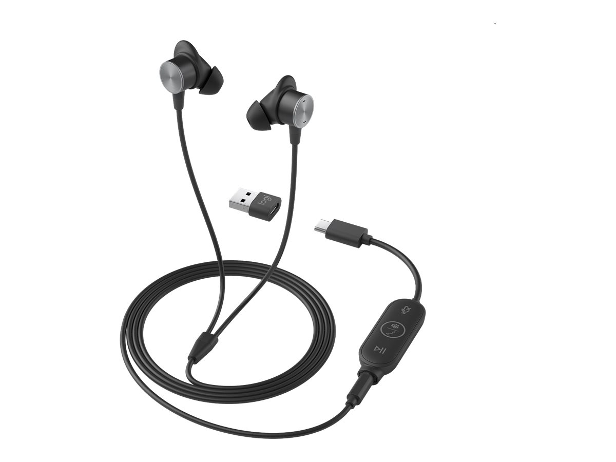 Logitech Zone Wired Earbuds - Headset - im Ohr - kabelgebunden - 3,5 mm Stecker - Geräuschisolierung - Graphite - Zertifiziert für Microsoft Teams