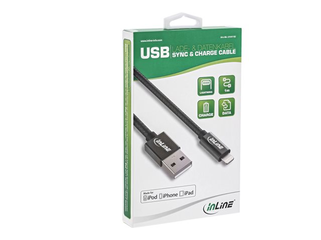 InLine - Lightning-Kabel - USB Stecker zu Lightning Stecker - 1 m - Schwarz