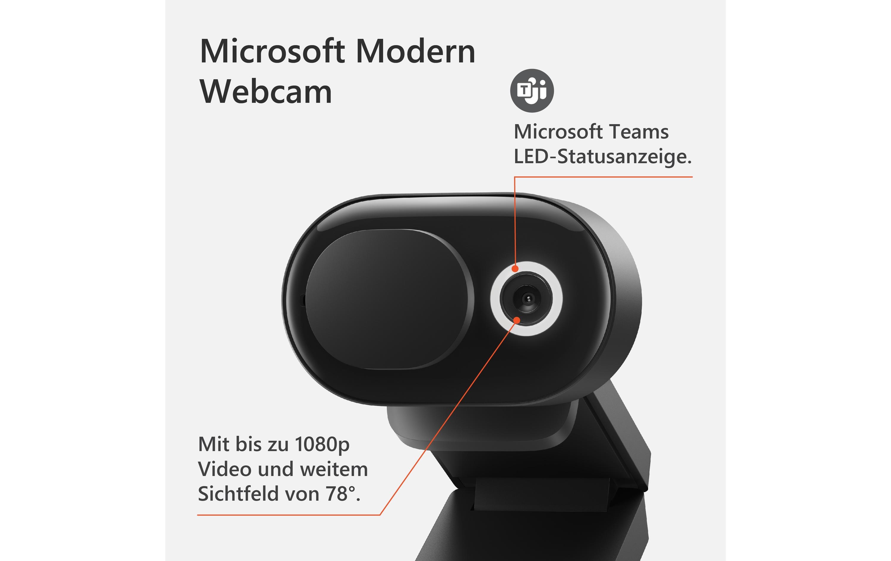 Microsoft Modern Webcam - Webcam - Schwarz - 1920 x 1080 - 1080p - Audio - USB