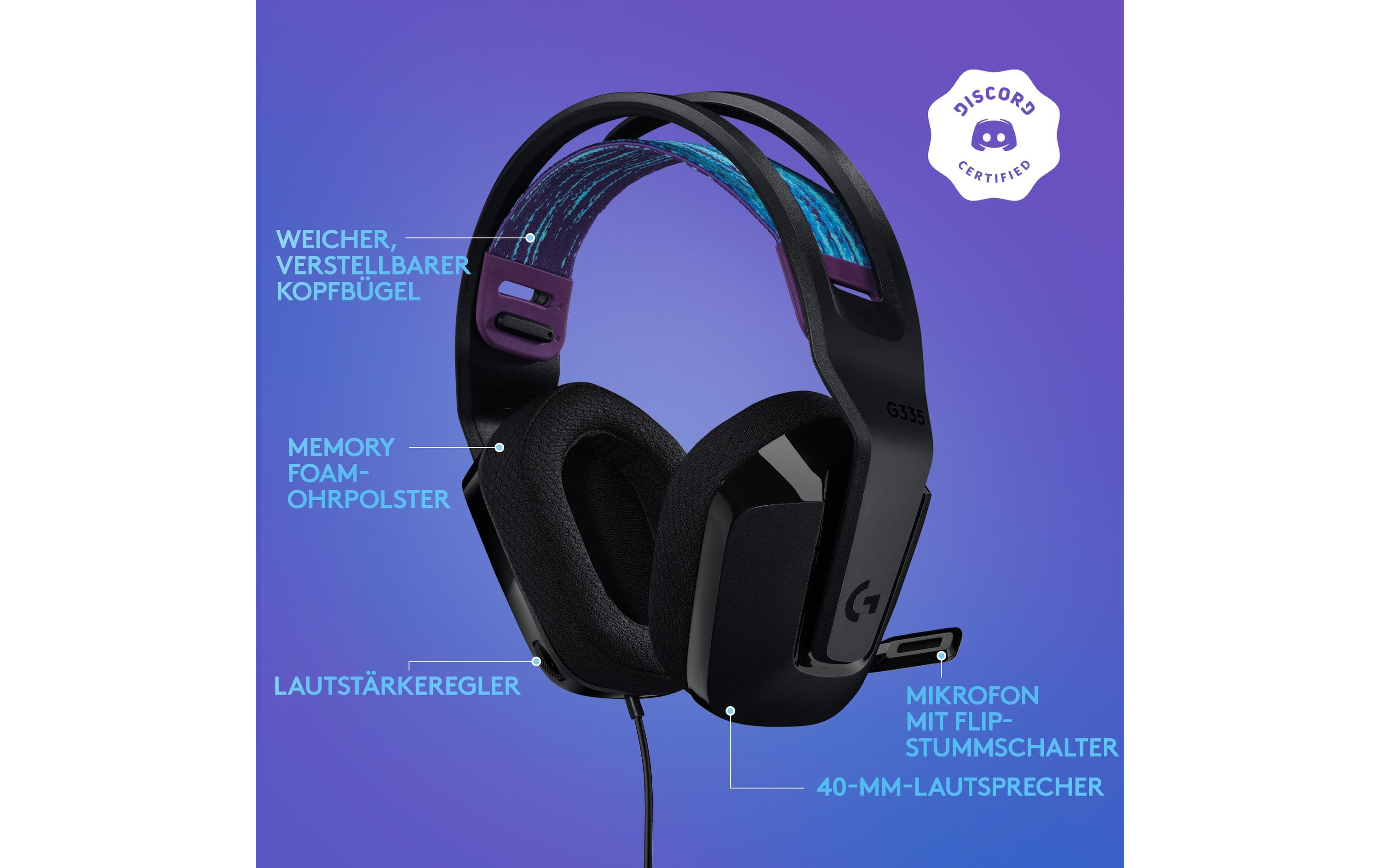 Logitech G G335 Wired Gaming Headset - Headset - ohrumschließend - kabelgebunden - 3,5 mm Stecker - Schwarz - Discord Certified