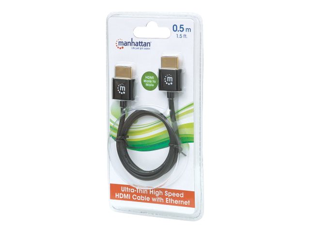 Manhattan HDMI Cable with Ethernet (Ultra Thin)
4K@60Hz (Premium High Speed)
0.5m
Male to Male
Black
Ultra HD 4k x 2k
Fully Shielded
Gold Plated Contacts
Lifetime Warranty
Polybag - HDMI-Kabel mit Ethernet - 50 cm