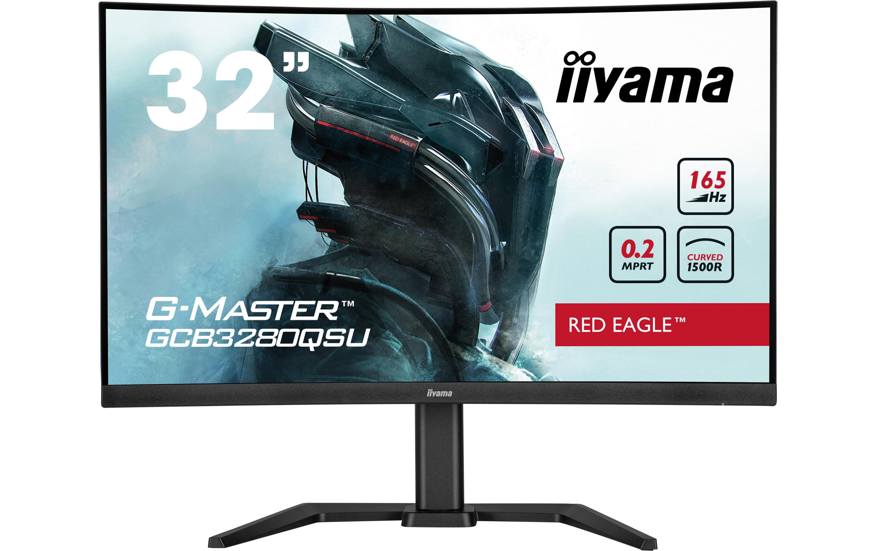 iiyama G-MASTER Red Eagle GCB3280QSU-B1 - LED-Monitor - gebogen - 81.3 cm (32") (31.5" sichtbar) - 2560 x 1440 WQHD @ 165 Hz - VA - 350 cd/m² - 3000:1 - 0.2 ms - 2xHDMI, DisplayPort - Lautsprecher - mattschwarz