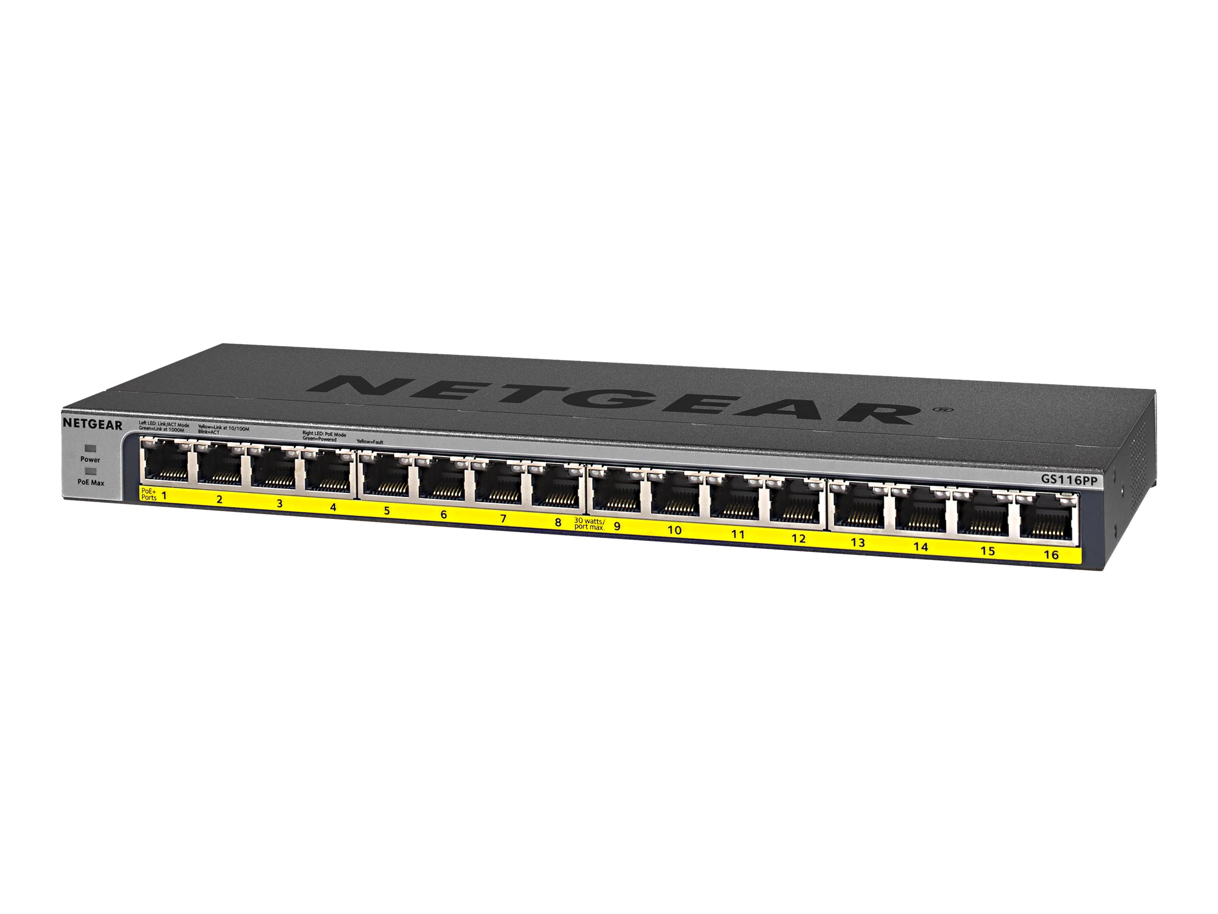 NETGEAR GS116LP - Switch - 16 AnschlÃ¼sse - an Rack montierbar