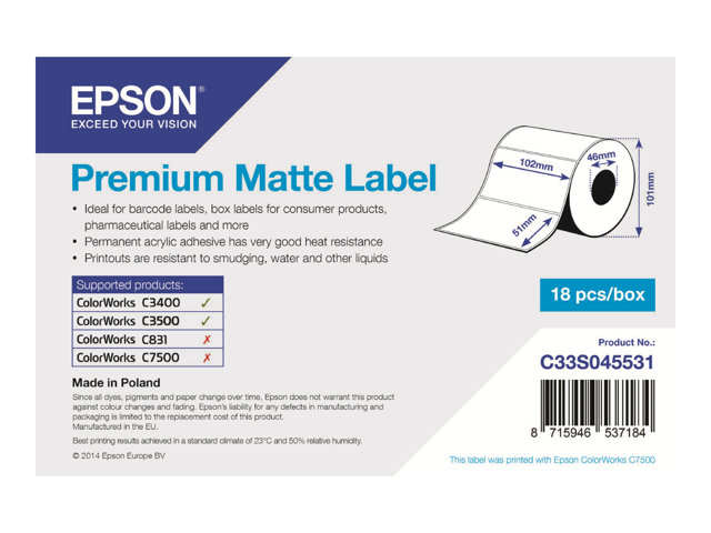 Epson Premium - gestanzte Etiketten - matt - 650 Etikett(en) - 102 x 51 mm