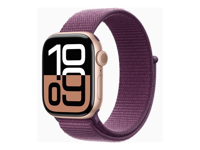 Apple Watch Series 10 GPS + Cellular 42mm Rose Gold Aluminium Case mit Plum Sport Band (MWXC3QF/A)