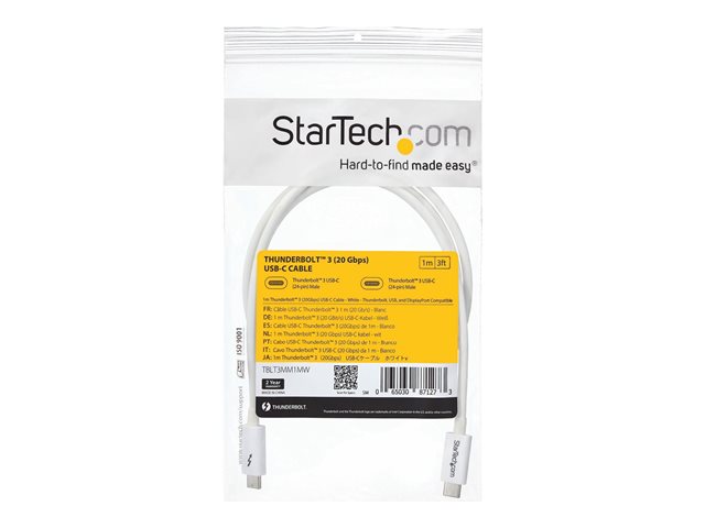 StarTech.com 3.3ft (1m) Thunderbolt 3 Cable
20Gbps
100W PD
4K Video
Thunderbolt-Certified
Compatible w/ TB4/USB 3.2/DisplayPort - Thunderbolt-Kabel - 24 pin USB-C zu 24 pin USB-C - 1 m