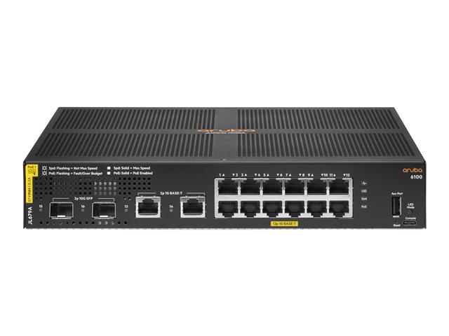 HPE Aruba Networking 6100 12G Class4 PoE 2G/2SFP+ 139W Switch - Switch - 16 Anschlüsse - managed - an Rack montierbar