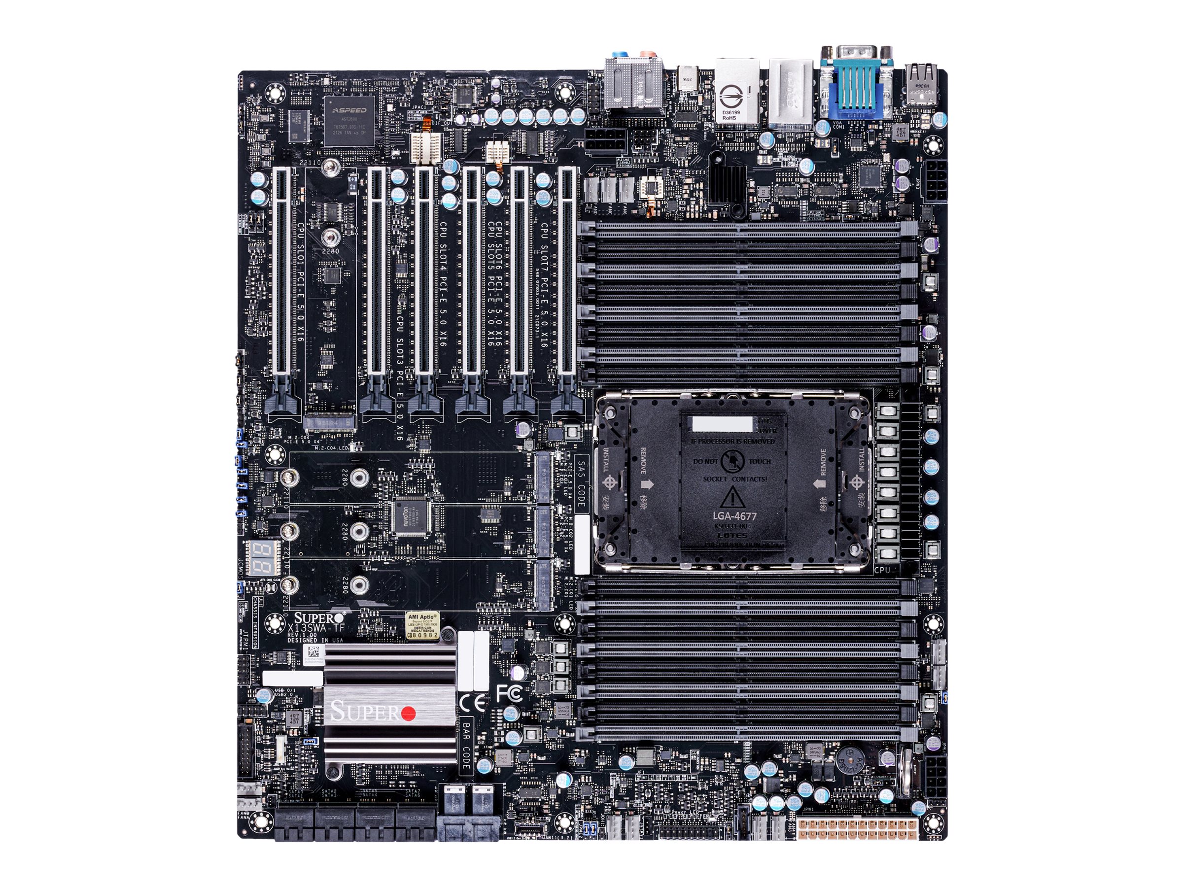 SUPERMICRO X13SWA-TF - Motherboard - E-ATX - LGA4677 Socket-E - W790 Chipsatz - USB 3.2 Gen 1, USB-C 3.2 Gen 2x2, USB 3.1 Gen 2, USB 3.2 Gen 2x2 - 10 Gigabit LAN, Gigabit LAN - Onboard-Grafik - 8-Kanal-Audio