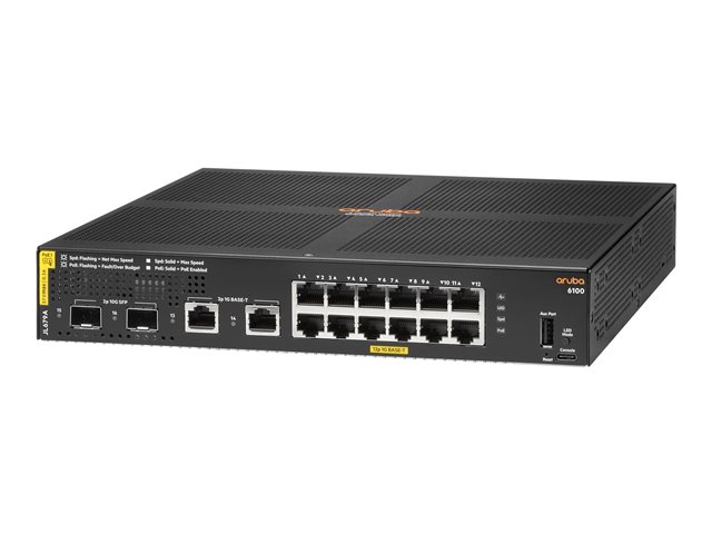 HPE Aruba Networking 6100 12G Class4 PoE 2G/2SFP+ 139W Switch - Switch - 16 Anschlüsse - managed - an Rack montierbar
