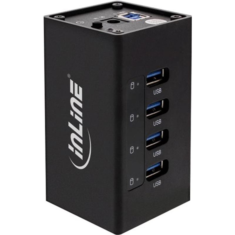InLine® USB 3.2 Hub, 4 Port, Aluminiumgehäuse, schwarz, mit 2,5 A Netzteil