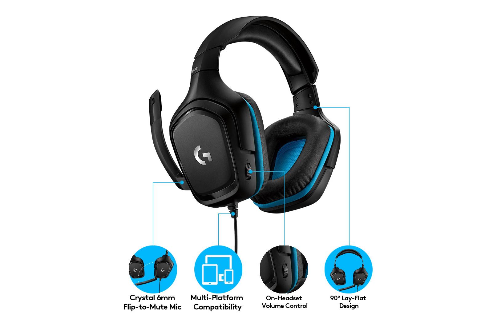 Logitech Gaming Headset G432 - Headset - 7.1-Kanal - ohrumschließend - kabelgebunden - USB, 3,5 mm Stecker - Schwarz