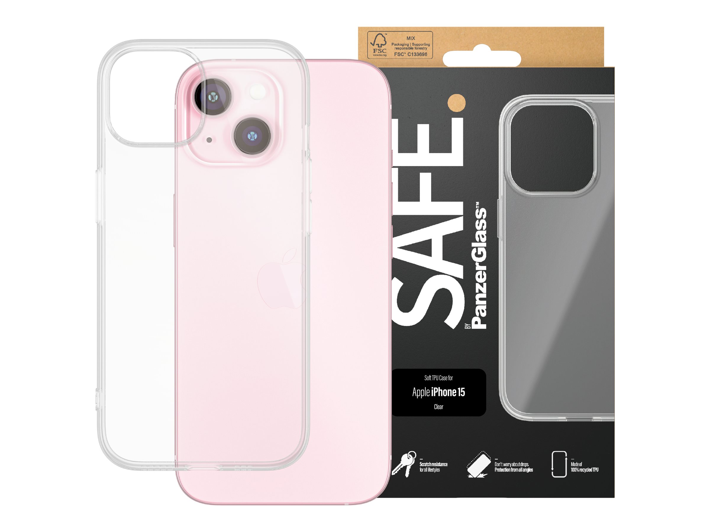 SAFE. by PanzerGlass - Handyhülle für Apple iPhone 15 - selbstheilendes TPU - durchsichtig