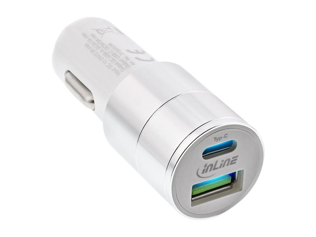 InLine USB KFZ Stromadapter Quick Charge 3.0, 12/24VDC zu 5V DC/3A, USB-A+USB-C