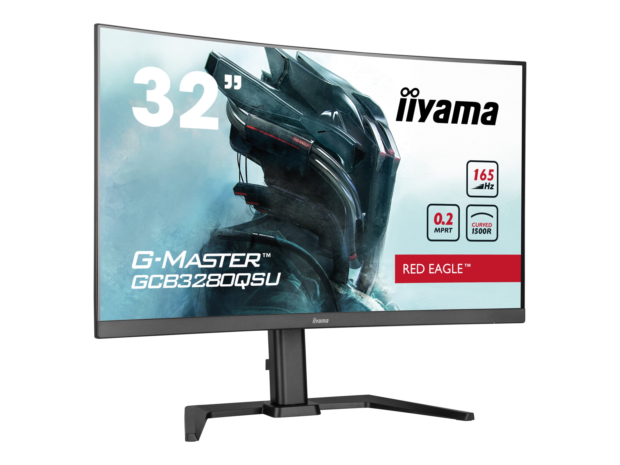 iiyama G-MASTER Red Eagle GCB3280QSU-B1 - LED-Monitor - gebogen - 81.3 cm (32") (31.5" sichtbar) - 2560 x 1440 WQHD @ 165 Hz - VA - 350 cd/m² - 3000:1 - 0.2 ms - 2xHDMI, DisplayPort - Lautsprecher - mattschwarz