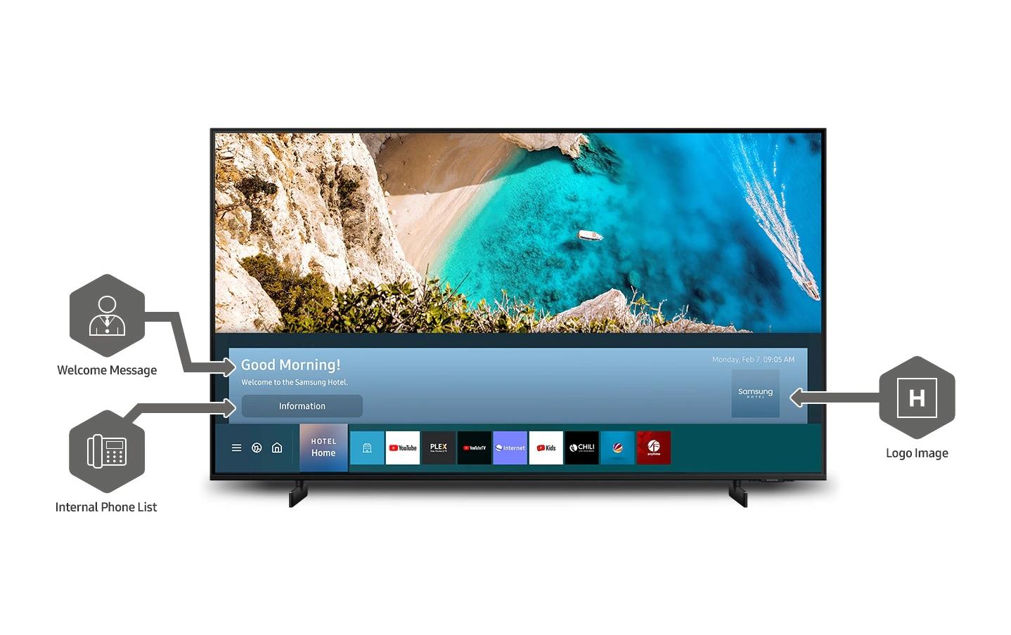 Samsung HG55AU800EE - 138 cm (55") Diagonalklasse HAU8000 Series LCD-TV mit LED-Hintergrundbeleuchtung - Crystal UHD - Hotel/Gastgewerbe - Smart TV - Tizen OS - 4K UHD (2160p) 3840 x 2160 - HDR - Schwarz