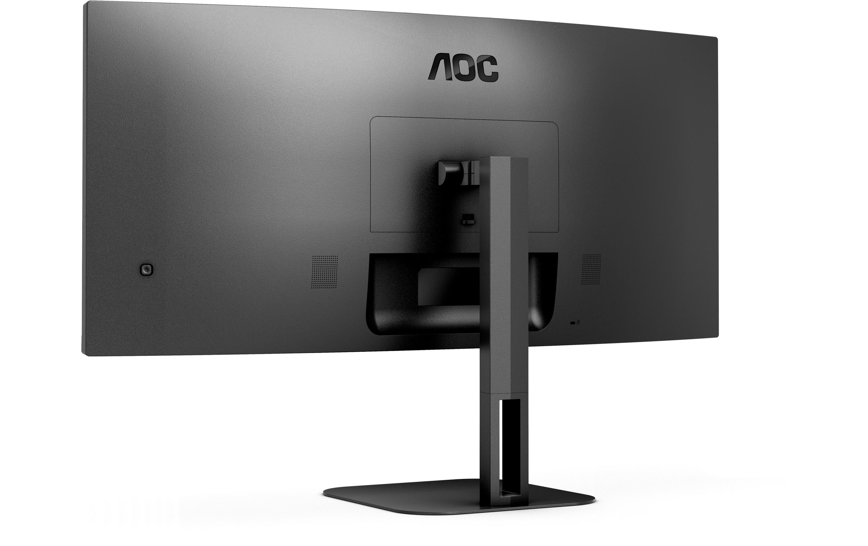 AOC Value-line CU34V5C/BK - V5 series - LED-Monitor - gebogen - 86.4 cm (34") - 3440 x 1440 WQHD @ 100 Hz - VA - 300 cd/m² - 3000:1 - 4 ms - HDMI, DisplayPort, USB-C - Lautsprecher - mattschwarz