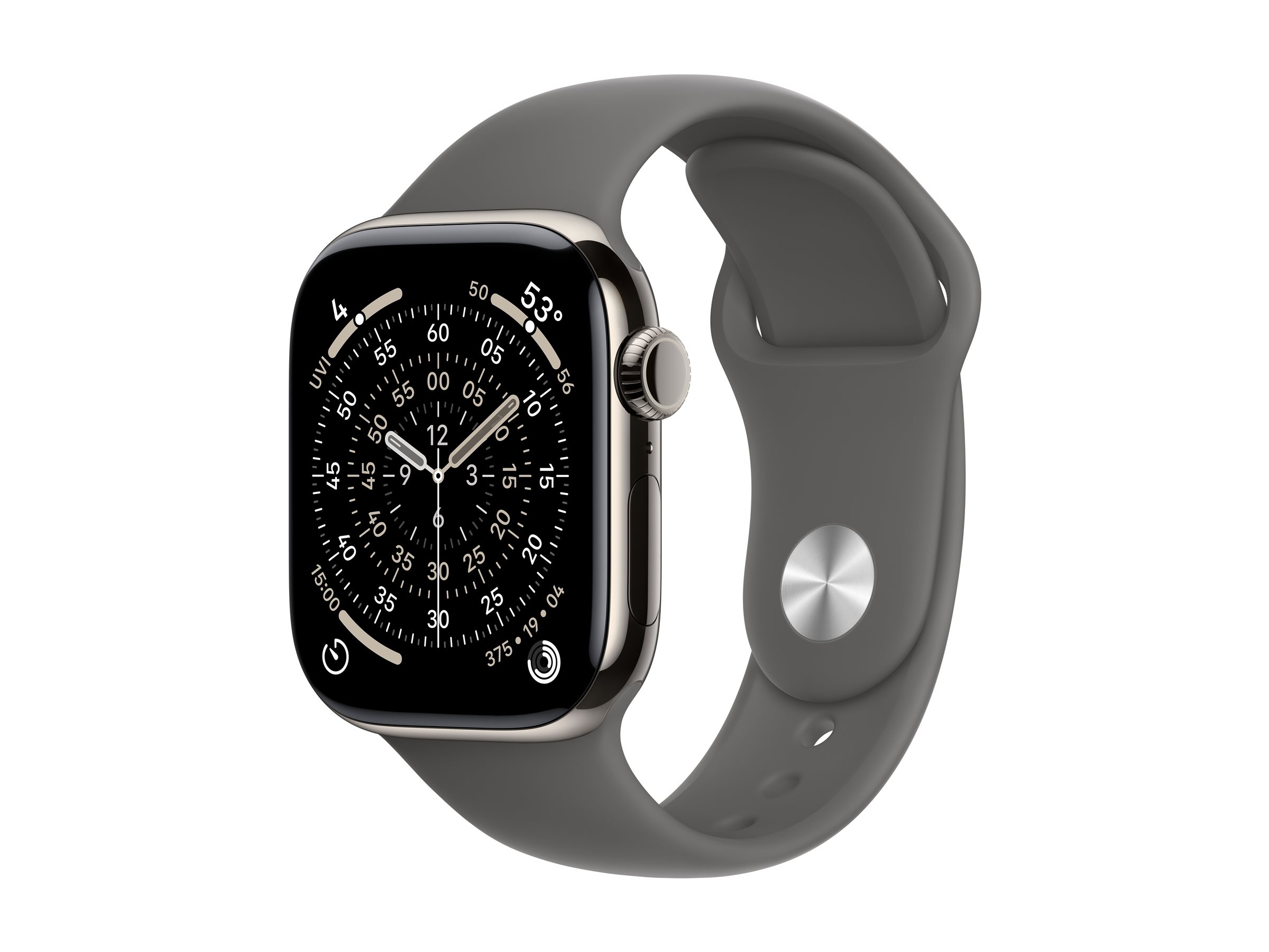 Apple Watch Series 11 GPS + Cellular 42mm Natural Titanium Case with Stone Grey Sport Band - S/M