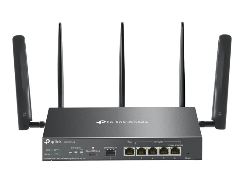 TP-Link Omada ER706W-4G V1 - Wireless Router - WWAN - Wi-Fi 6 - 4G - Desktop
wandmontierbar