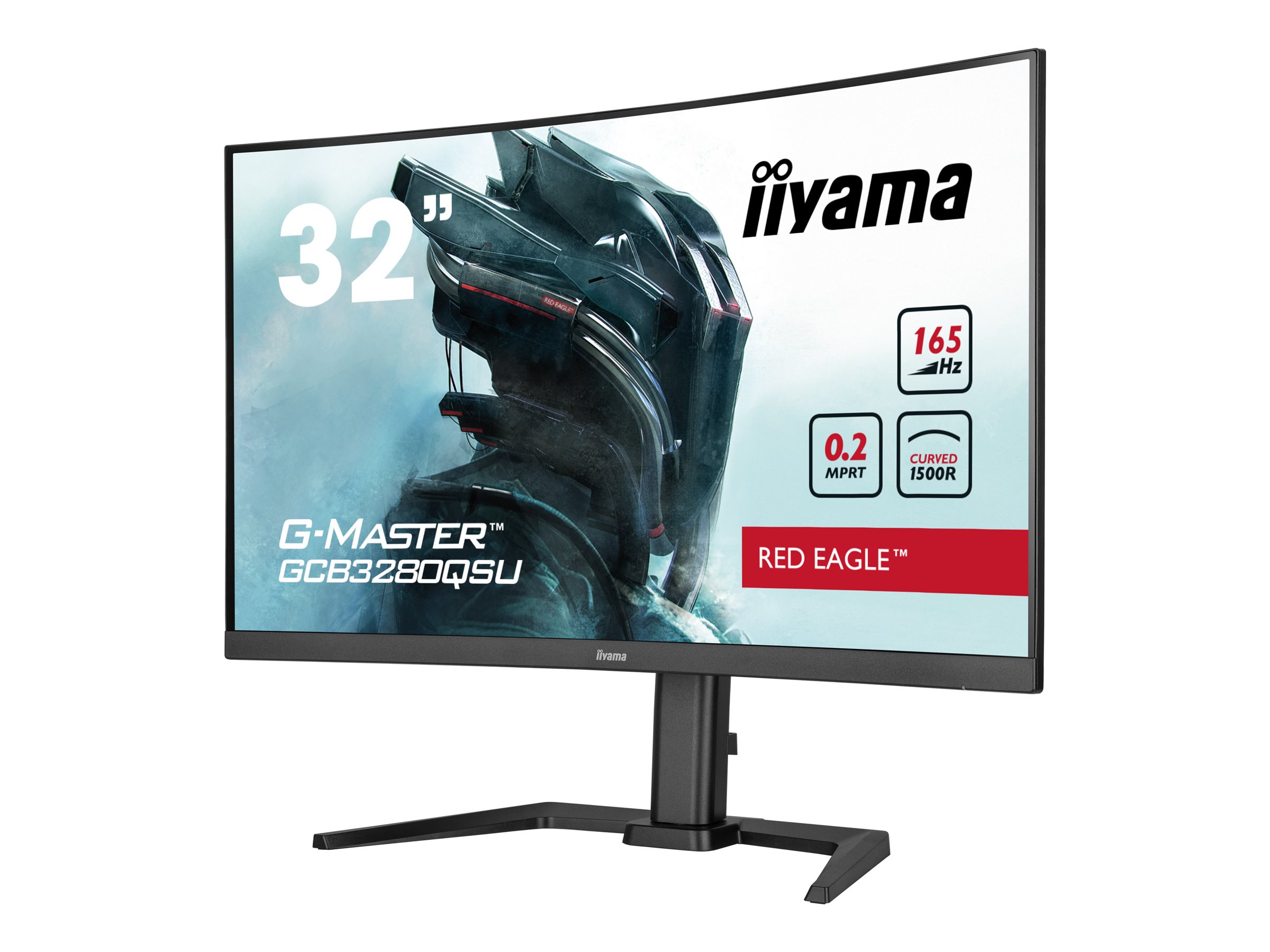 iiyama G-MASTER Red Eagle GCB3280QSU-B1 - LED-Monitor - gebogen - 81.3 cm (32") (31.5" sichtbar) - 2560 x 1440 WQHD @ 165 Hz - VA - 350 cd/m² - 3000:1 - 0.2 ms - 2xHDMI, DisplayPort - Lautsprecher - mattschwarz