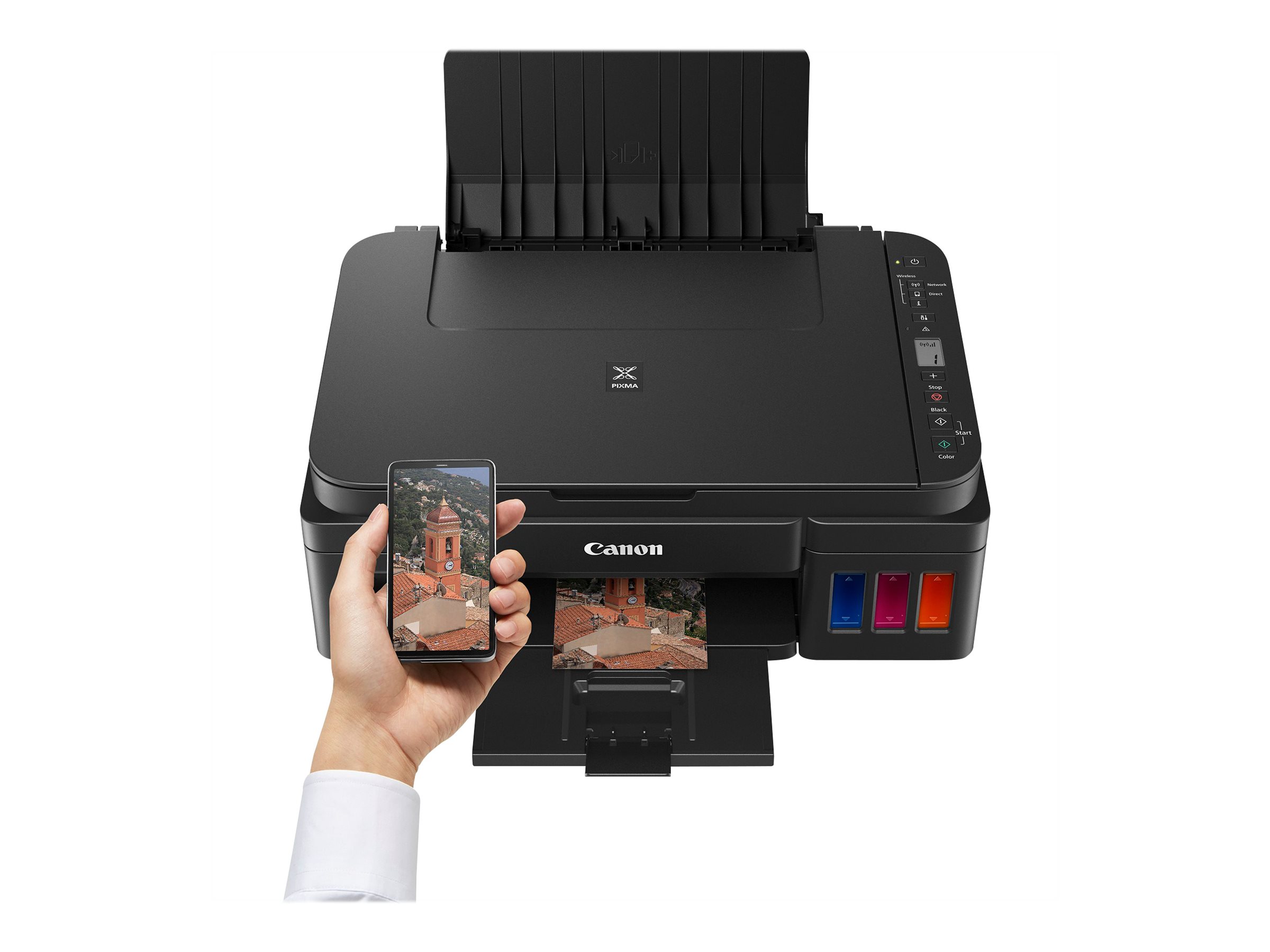 Canon PIXMA G3410 - Multifunktionsdrucker - Farbe - Tintenstrahl - nachfüllbar - 216 x 297 mm (Original) - A4/Legal (Medien) - bis zu 8.8 ipm (Drucken) - 100 Blatt - USB 2.0, Wi-Fi(n)