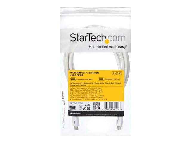 StarTech.com 6.6ft (2m) Thunderbolt 3 Cable
20Gbps
100W PD
4K Video
Thunderbolt-Certified
Compatible w/ TB4/USB 3.2/DisplayPort - Thunderbolt-Kabel - 24 pin USB-C zu 24 pin USB-C - 2 m