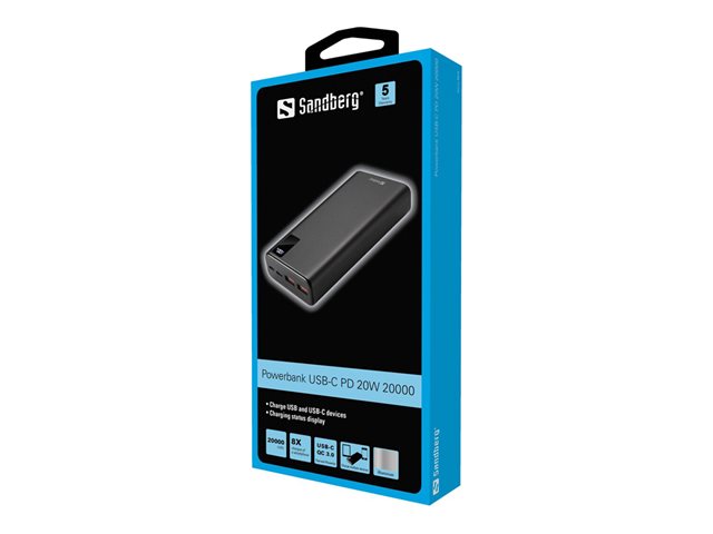 Sandberg Powerbank - Li-Ion - 2 x USB
24 pin USB-C - 20 Watt