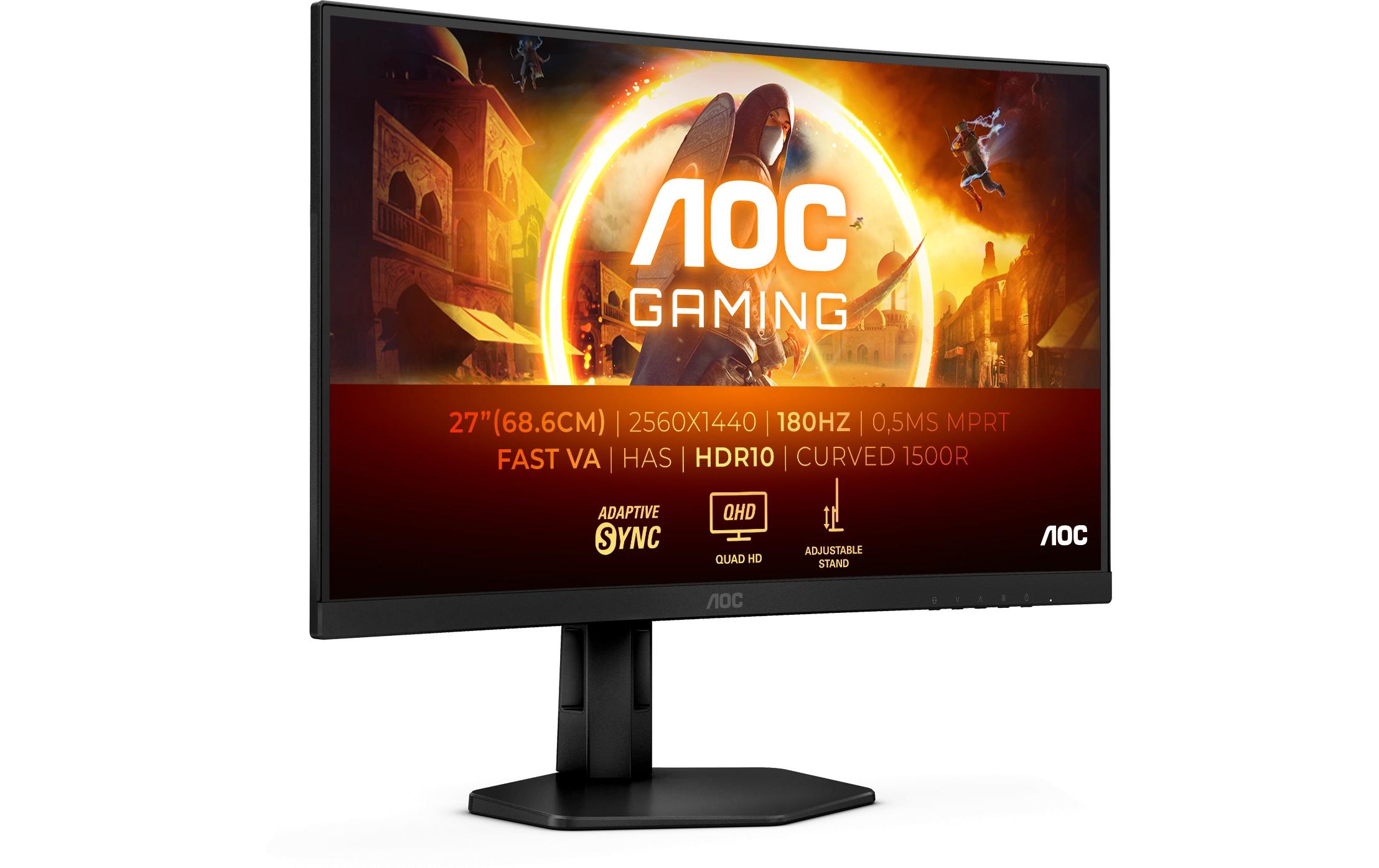 AOC Gaming CQ27G4X - G4 Series - LED-Monitor - Gaming - gebogen - 68.58 cm (27") - 2560 x 1440 QHD @ 180 Hz - Fast VA - 300 cd/m² - 4000:1 - HDR10 - 0.5 ms - 2xHDMI, DisplayPort - Schwarz