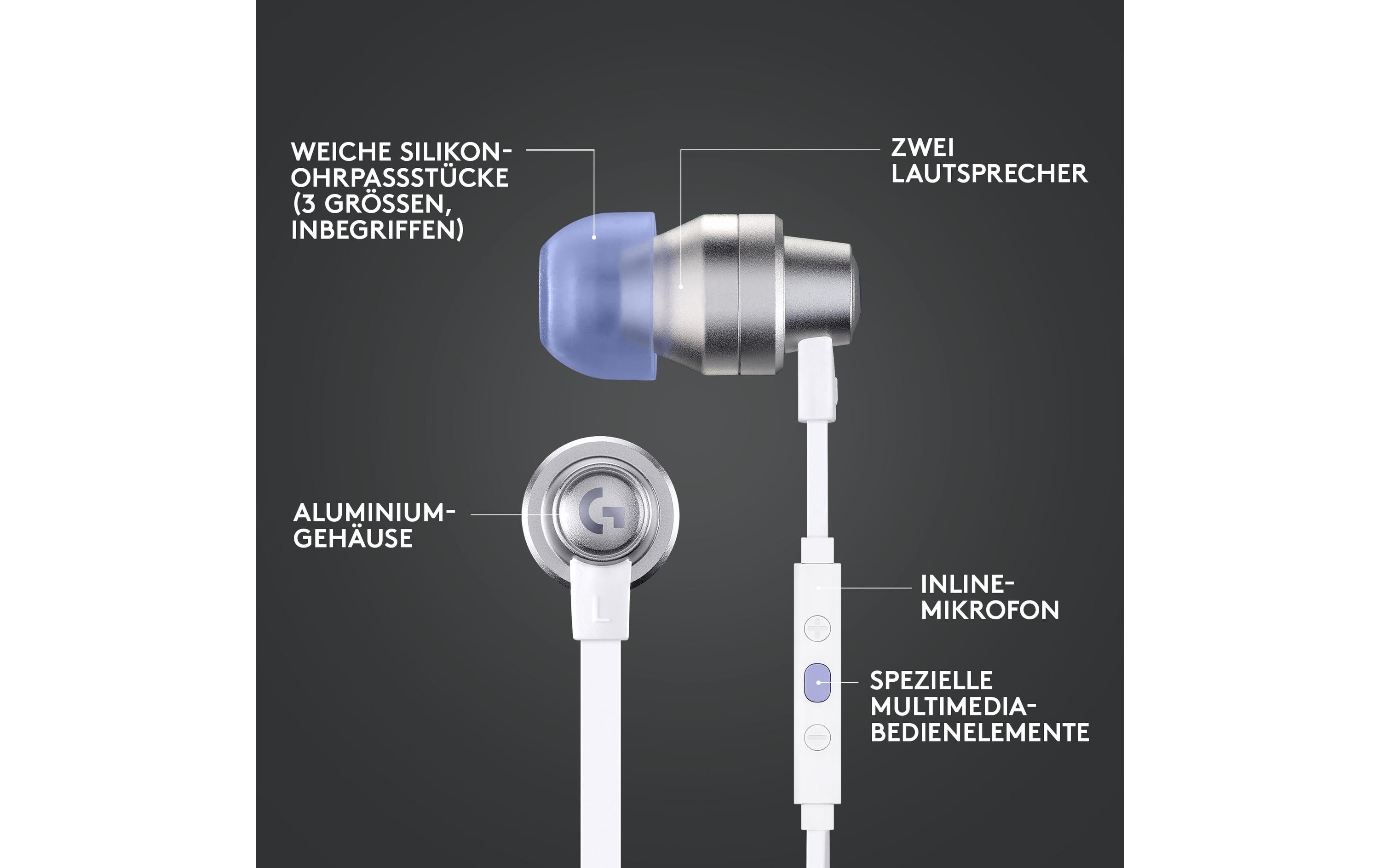Logitech G G333 - Ohrhörer mit Mikrofon - im Ohr - kabelgebunden - 3,5 mm Stecker - weiß