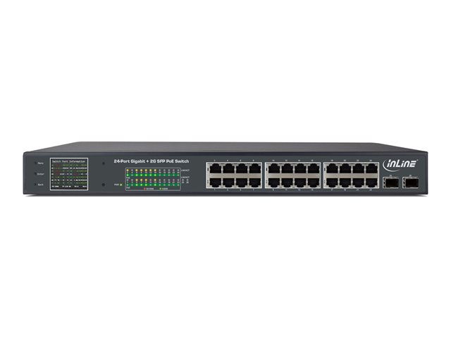 InLine 32324P - Switch - unmanaged - 24 x 10/100/1000 (PoE+) + 2 x Gigabit SFP (Uplink) - an Rack montierbar - PoE+ (380 W)