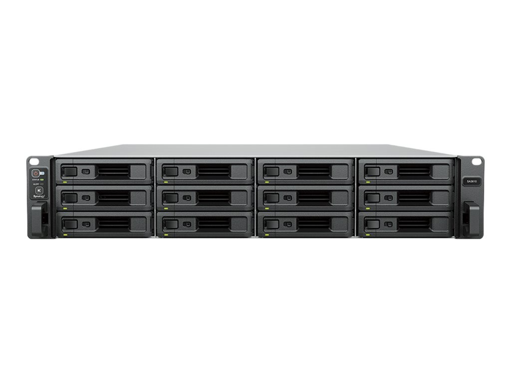 Synology SA3610 - NAS-Server - 12 Schächte - Rack - einbaufähig - SATA 6Gb/s / SAS - RAID RAID F1, JBOD, RAID 0, 1, 5, 6, 10 - RAM 16 GB - Gigabit Ethernet / 10 Gigabit Ethernet - iSCSI Support - 2U