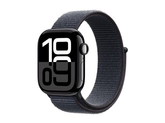 Apple Watch Series 10 GPS + Cellular 42mm Jet Black Aluminium Case mit Ink Sport Band (MWX83QF/A)