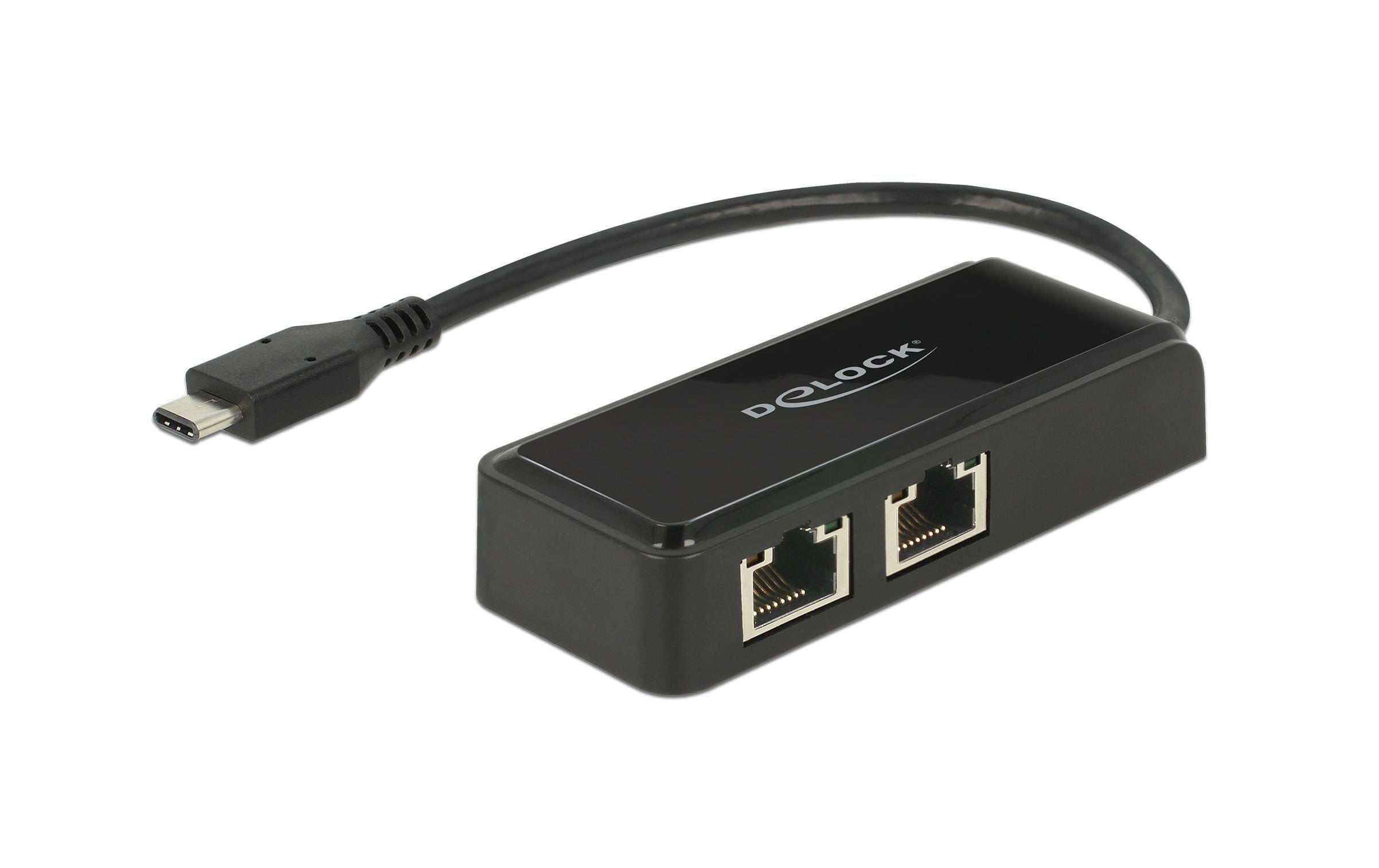 Delock Adapter USB-C 3.1 Gen 1 > 2 x Gigabit LAN 10/100/1000 Mb/s - Netzwerkadapter - USB 3.1 Gen 1 - Gigabit Ethernet x 2