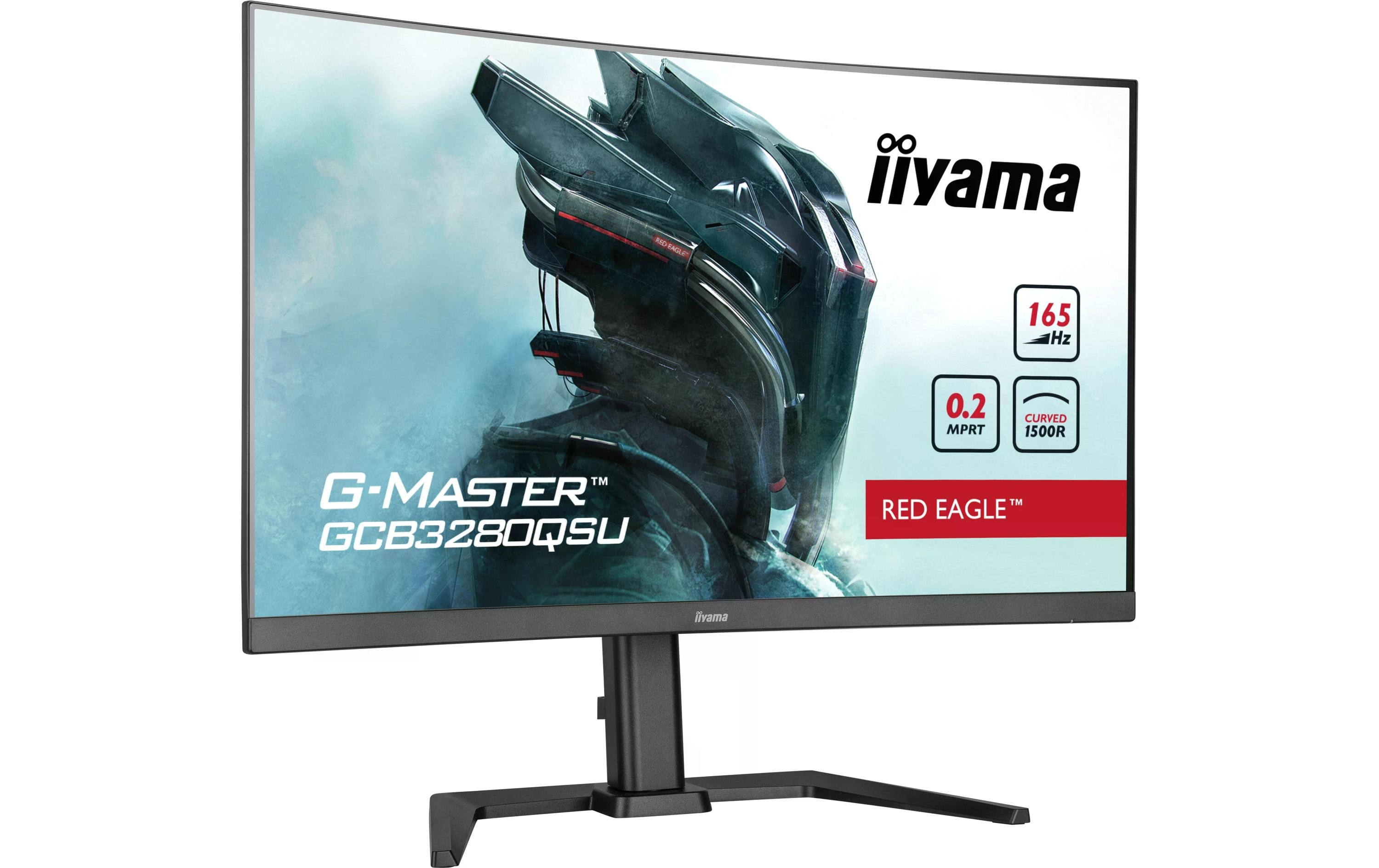 iiyama G-MASTER Red Eagle GCB3280QSU-B1 - LED-Monitor - gebogen - 81.3 cm (32") (31.5" sichtbar) - 2560 x 1440 WQHD @ 165 Hz - VA - 350 cd/m² - 3000:1 - 0.2 ms - 2xHDMI, DisplayPort - Lautsprecher - mattschwarz