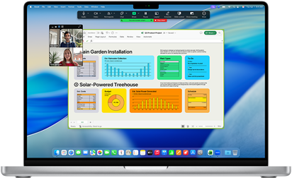 Display eines 16 Zoll MacBook Pro mit M4, das einen geschäftlichen Zoom Anruf zeigt, bei dem eine Person ein Excel Fenster mit Daten und Diagrammen teilt