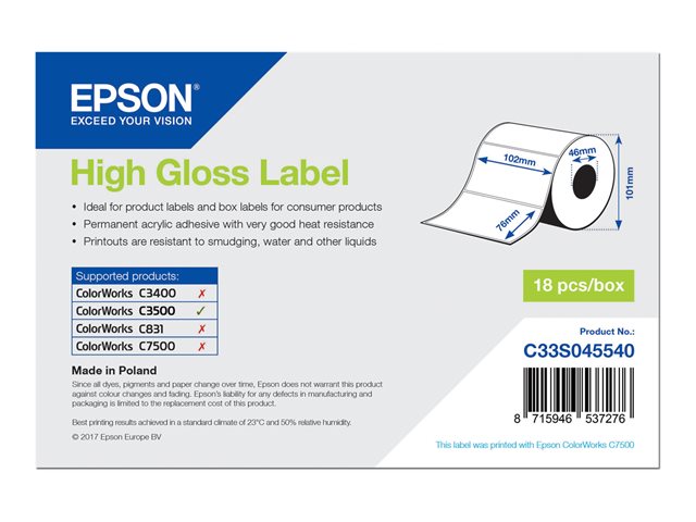 Epson - gestanzte Etiketten - hochglänzend - 415 Etikett(en) - 102 x 76 mm