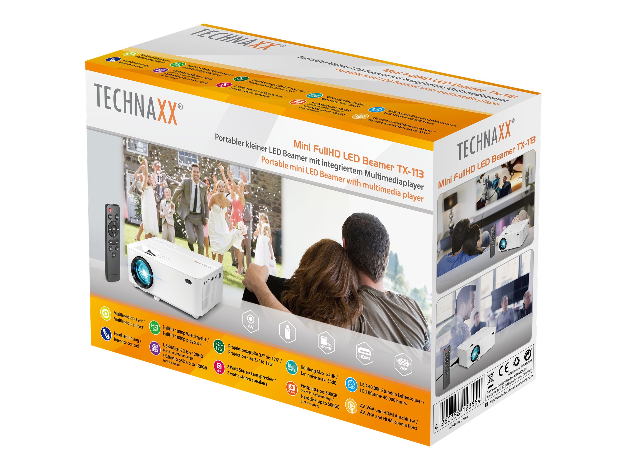 Technaxx Mini FullHD LED Beamer TX-113 - LCD-Projektor - tragbar