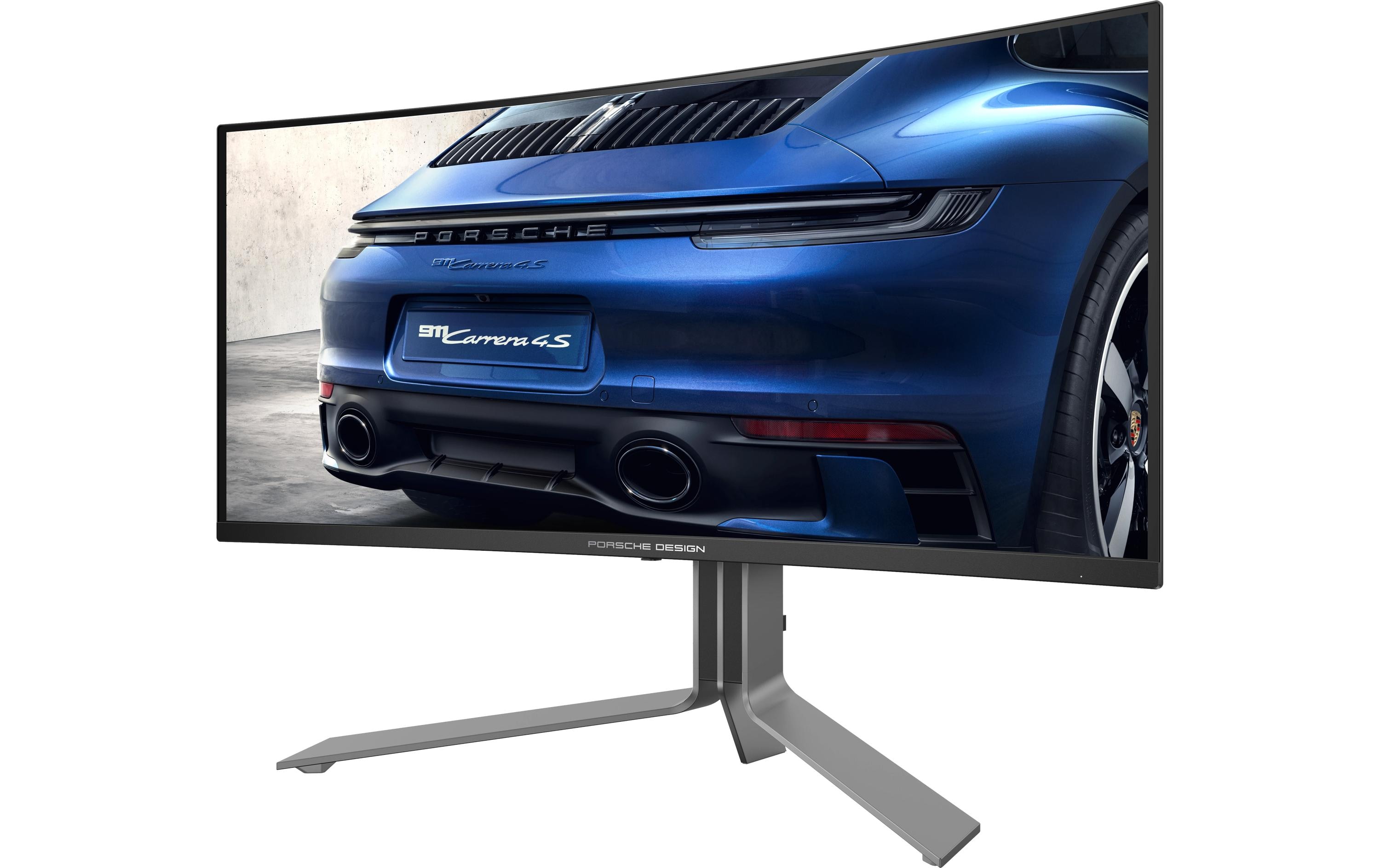AOC AGON PRO PD34 Porsche Design - OLED-Monitor - Gaming - gebogen - USB - 86.36 cm (34") - 3440 x 1440 WQHD @ 240 Hz - 1000 cd/m² - 15000000:1 - DisplayHDR 400 True Black - 0.03 ms - 2xHDMI, 2xDisplayPort, USB-C - Lautsprecher - Schwarz, Silber